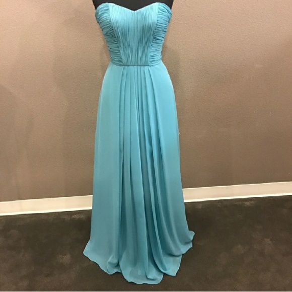 Blue green chiffon dress with pleats - Picture 1 of 3